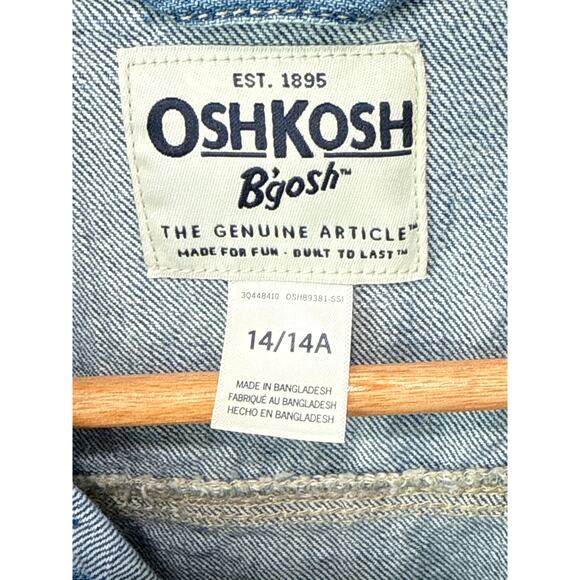 Oshkosh Bgosh Button Up Long Sleeve Denim Shirt Sz 14A Girls Shacket Heavyweight - Picture 5 of 8